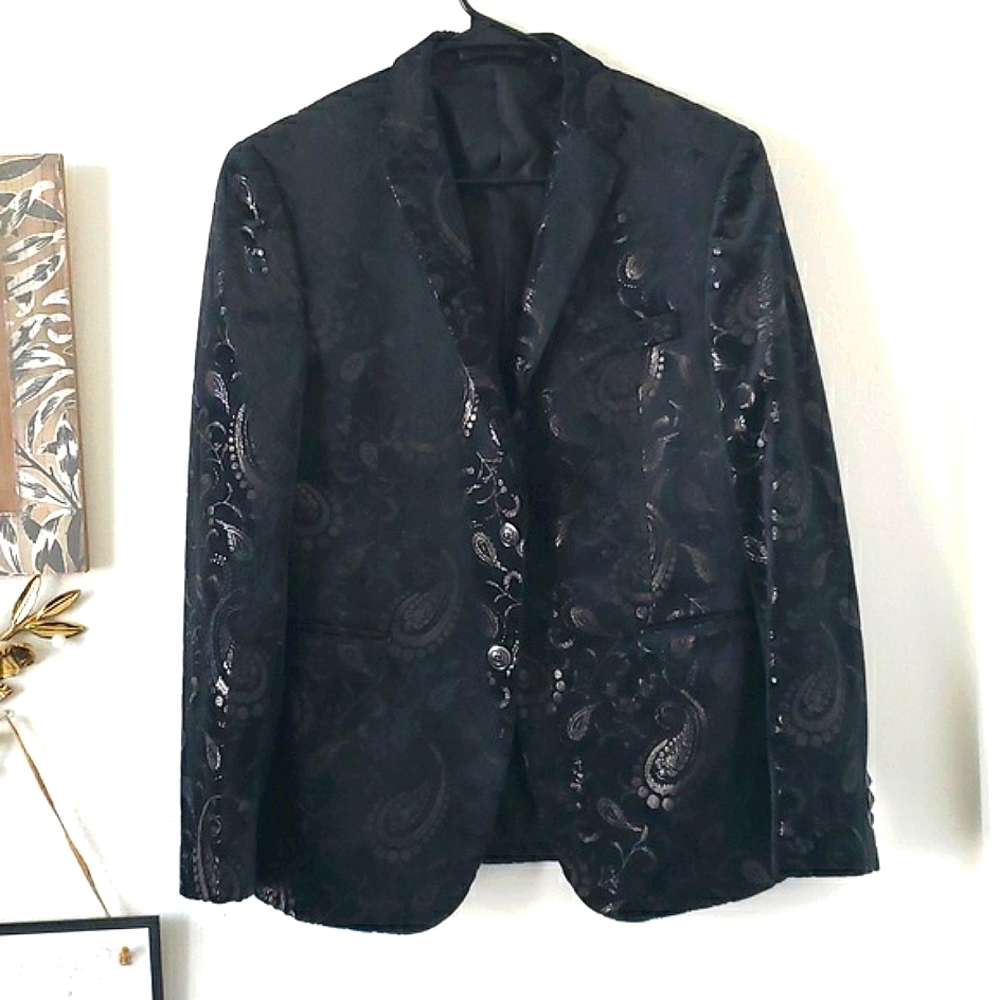 BLACK VELVET Paisley Print Smokers Jacket Blazer Size L